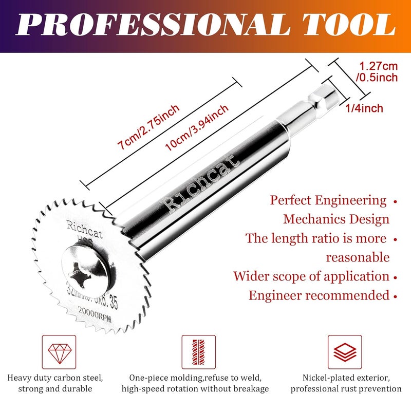Richcat PVC Pipe Inside Cutter,1/4" Hex Shank,1/8" Round Shank,1/4" Round Shank,Plumbing Internal Plastic ABS Pipe Cutter Set,6*Blades,0.87"&1"&1.26''&1.38"&1.74''&1.97" Or Larger Diameter，High Speed Steel - Image 3